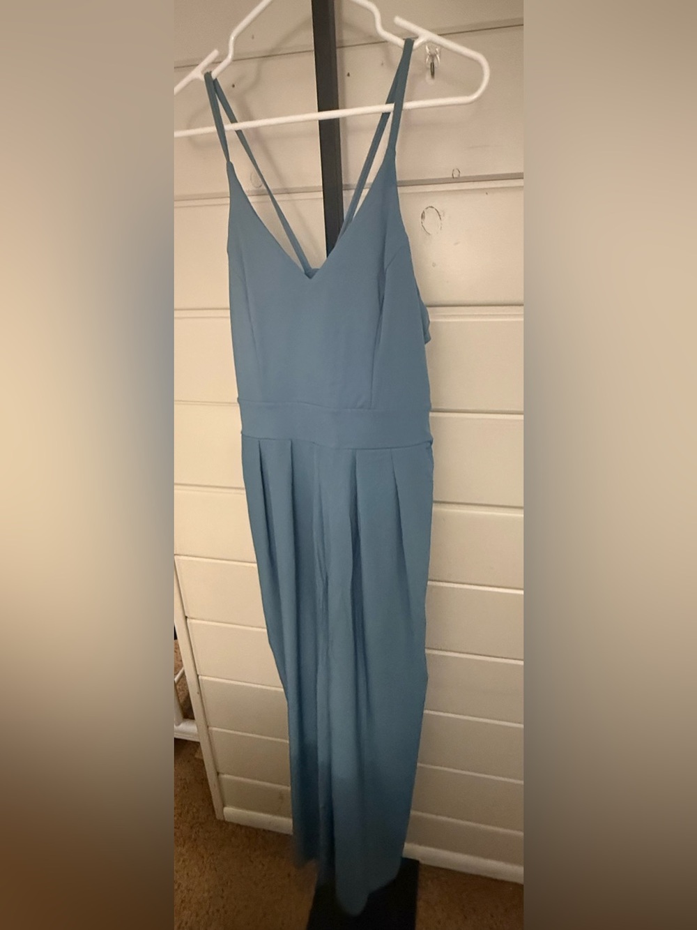 HALARA Strapless Light Blue V-Neck Pleated Jumpsuit